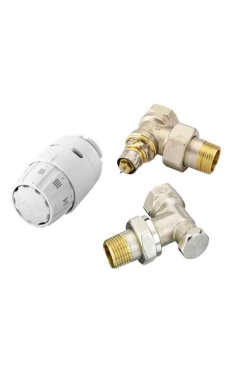 RA-N+RAS-C2+RLV-S комплект радиаторный с термоголовкой 3 в 1 для бокового подключения угловой с преднастройкой