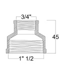 Муфта редукционная латунная SD Forte 1″ 1/2х3/4″ ВВ, никелированная — фото 2