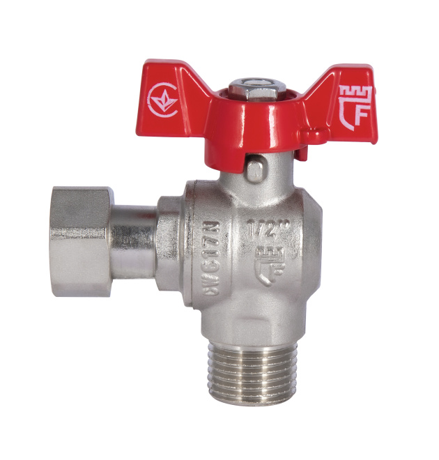 Кран шаровой SD Forte угловой с накидной гайкой для воды 1/2″ ВН, ручка-бабочка