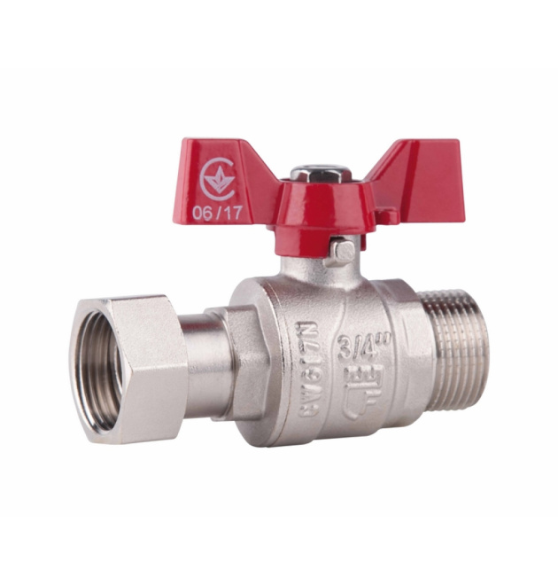 Кран шаровой SD Forte прямой с накидной гайкой для воды 3/4″ ВН, ручка-бабочка
