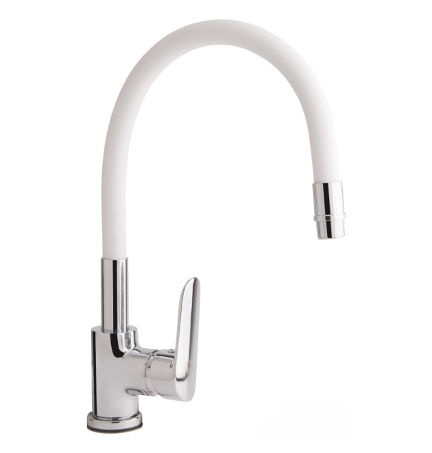 Змішувач для кухні Qtap Linea з гнучким виливом QTLINCRW007F Chrome/White фото - 1
