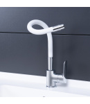 Змішувач для кухні Qtap Linea з гнучким виливом QTLINCRW007F Chrome/White фото - 4