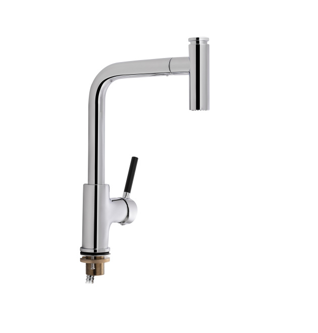 Змішувач для кухні Qtap Inspai з висувним виливом QTINSCRM013F Chrome/Black фото - 1