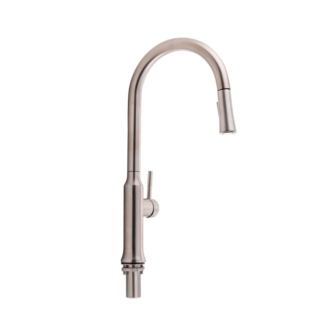 Змішувач для кухні Qtap Baruska з висувним виливом QTBAR9137103UN Brushed Nickel PVD фото - 1