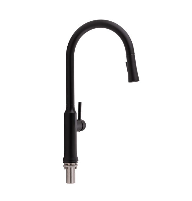 Змішувач для кухні Qtap Baruska з висувним виливом QTBAR9137103UB Black Matt фото - 1