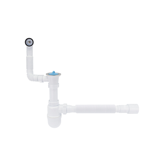 Сифон для кухонної мийки Lidz (WHI) 60 08 E004 00 з круглим переливом (вихід 50 мм) фото - 1