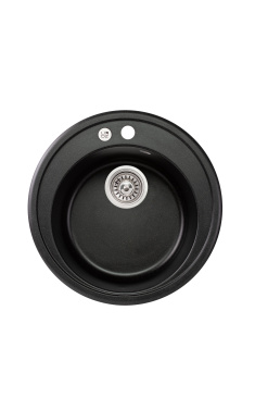 Кухонная круглая гранитная мойка Lidz D510 мм, черная, врезная D510/200 BLM-14