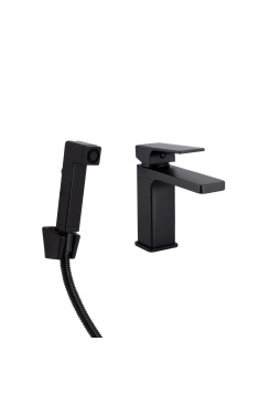Смеситель для раковины Qtap Gemini с гигиеническим душем QTGEM272BLM45690 Black Matt