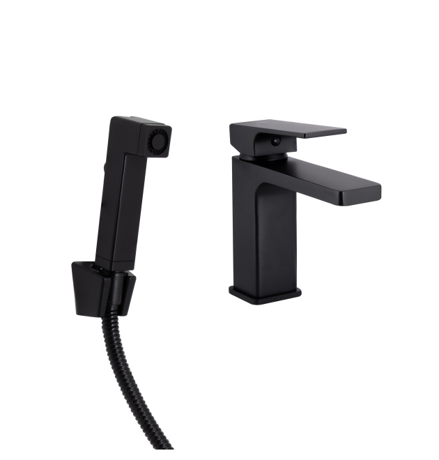 Смеситель для раковины Qtap Gemini с гигиеническим душем QTGEM272BLM45690 Black Matt фото - 1