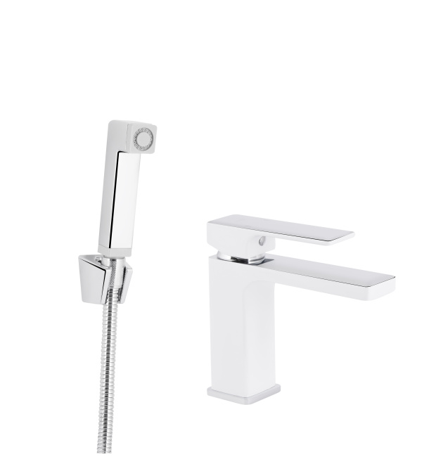 Смеситель для раковины Qtap Gemini с гигиеническим душем QTGEM272CRW45691 Chrome/White фото - 1