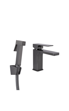 Смеситель для раковины Qtap Gemini с гигиеническим душем QTGEM272GMB45692 Gunmetal Black PVD