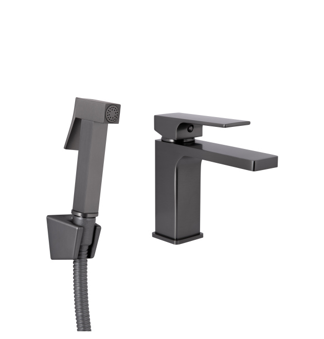 Смеситель для раковины Qtap Gemini с гигиеническим душем QTGEM272GMB45692 Gunmetal Black PVD фото - 1