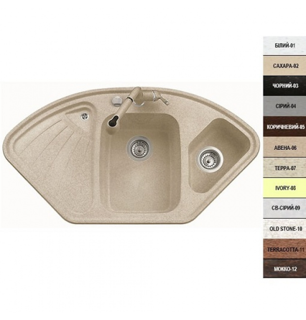 Гранітна кухонная мийка Argo Trapezio 1045х575х190, 13 кольорів фото - 1