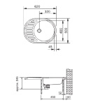 Гранітна кухонная мийка Argo Ovale 620х500х200, 13 кольорів — фото 2