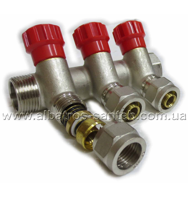 Коллектор для тёплого пола SD Plus с вентильной регулировкой, 3 контура, 3/4″