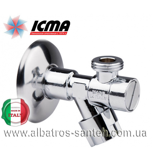 Кран кутовий ICMA 1/2 х 1/2 фільтром art.518 фото - 1