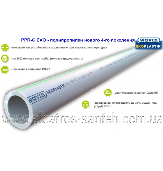 Wavin-Ekoplastik труба PPR-СТ EVO Ф25 (Чехія) фото - 1