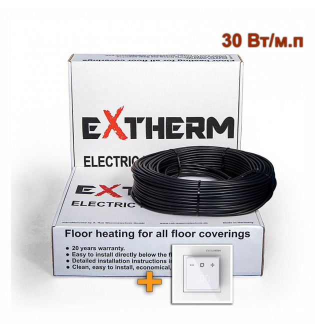 Нагрівальний двожильний кабель EXTHERM ETT ECO 30-1080 з терморегулятором фото - 1