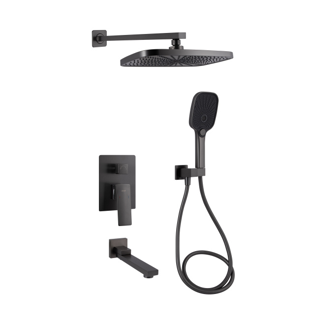 Душова система Qtap Gemini прихованого монтажу на три споживачі Gunmetal Black PVD (модель QTGEM114GMB45704) фото - 1