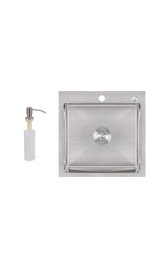 Интегрированная кухонная мойка из нержавеющей стали Lidz Handmade H5050 Brushed Steel 3,0/1,0 мм