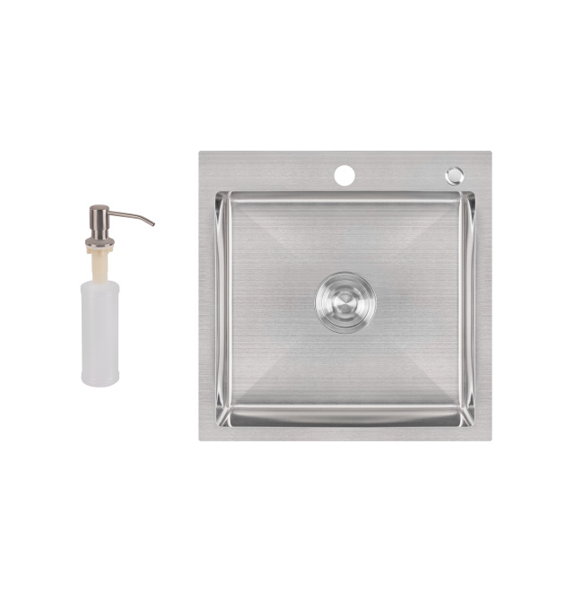 Інтегрована кухонна мийка з нержавіючої сталі Lidz Handmade H5050 Brushed Steel 3,0/1,0 мм фото - 1