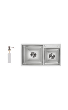 Мийка кухонна інтегрована з двома чашами Lidz Handmade H7843 Brushed Steel 3,0/1,0 мм