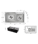 Мийка кухонна інтегрована з двома чашами Lidz Handmade H7843 Brushed Steel 3,0/1,0 мм фото - 2