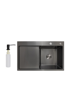 Мийка кухонна інтегрована чорна PVD з крилом ліворуч Lidz Handmade H7849BL Brushed Black 3,0/1,0 мм