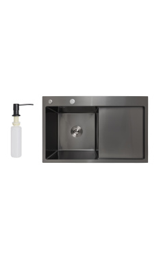 Інтегрована кухонна мийка чорна PVD з крилом праворуч Lidz Handmade H7849BR Brushed Black 3,0/1,0 мм