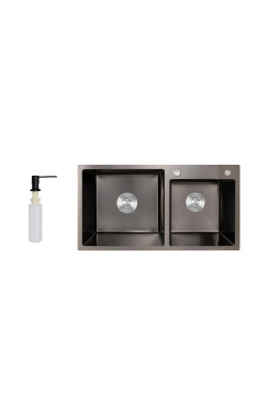 Інтегрована кухонна мийка чорна PVD з двома чашами Lidz Handmade H7843 Brushed Black 3,0/1,0 мм