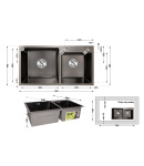 Інтегрована кухонна мийка чорна PVD з двома чашами Lidz Handmade H7843 Brushed Black 3,0/1,0 мм фото - 2