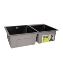 Інтегрована кухонна мийка чорна PVD з двома чашами Lidz Handmade H7843 Brushed Black 3,0/1,0 мм фото - 3