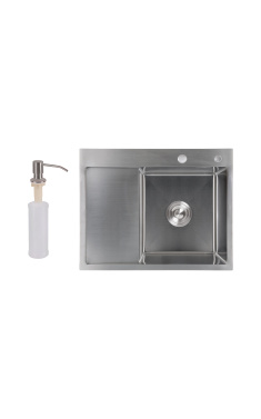 Інтегрована кухонна мийка з крилом ліворуч Lidz Handmade H6350L Brushed Steel 3,0/1,0 мм