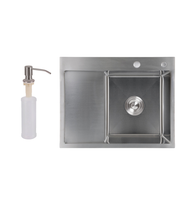 Інтегрована кухонна мийка з крилом ліворуч Lidz Handmade H6350L Brushed Steel 3,0/1,0 мм фото - 1