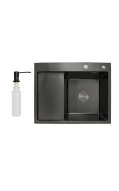 Інтегрована кухонна мийка чорна PVD з крилом ліворуч Lidz Handmade H6350BL Brushed Black 3,0/1,0 мм
