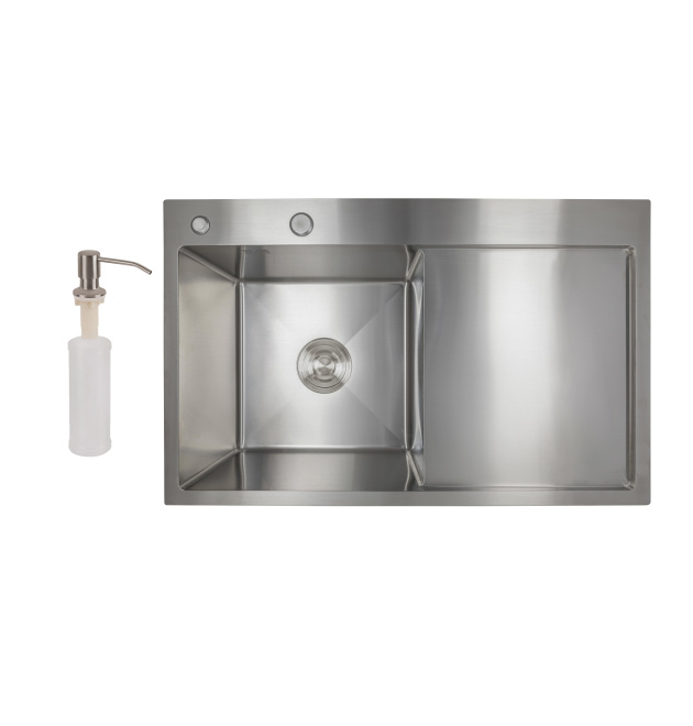 Мийка кухонна інтегрована з крилом праворуч Lidz Handmade H7849R Brushed Steel 3,0/1,0 мм фото - 1