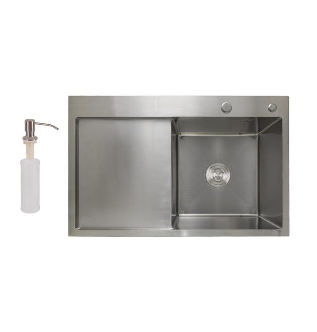 Мийка кухонна інтегрована з крилом ліворуч Lidz Handmade H7849L Brushed Steel 3,0/1,0 мм фото - 1