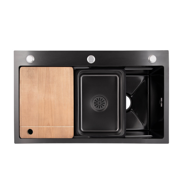 Інтегрована кухонна мийка Decor Black PVD Honeycomb Lidz Handmade H7545B 3,0/1,0 мм фото - 1