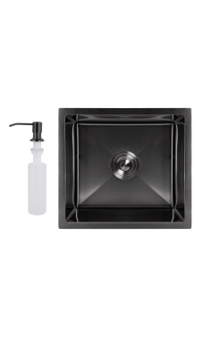 Інтегрована кухонна мийка під стільницю чорна PVD Lidz Handmade H4843B Brushed Black 3,0/1,0 мм