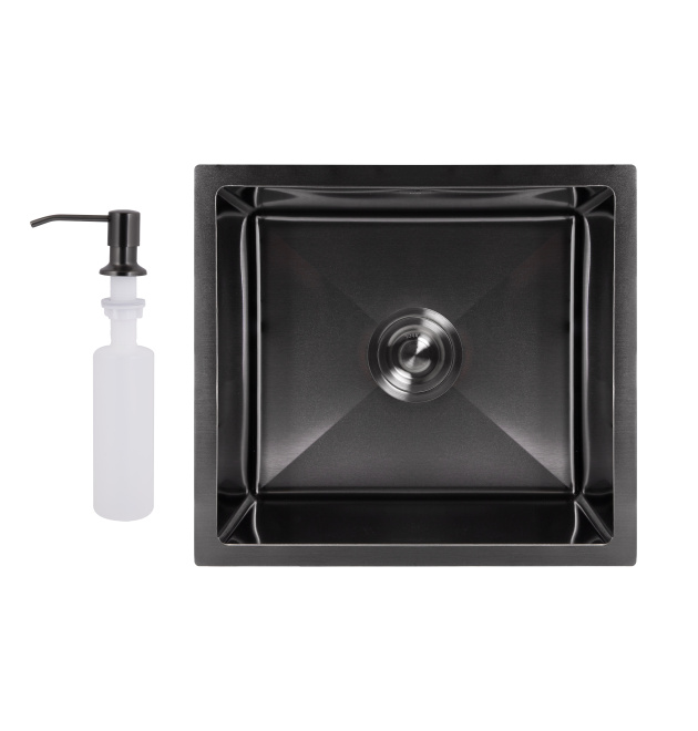 Інтегрована кухонна мийка під стільницю чорна PVD Lidz Handmade H4843B Brushed Black 3,0/1,0 мм фото - 1