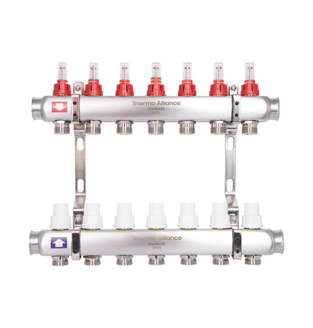 Колектор для теплої підлоги з витратомірами Thermo Alliance Standart 1″ на 7 виходів