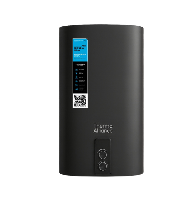 Водонагрівач електричний Thermo Alliance 50 л, Black, плоский, вертикальний, сухий ТЕН 2 кВт (0,8+1,2) DT50V20GPDD2B фото - 1
