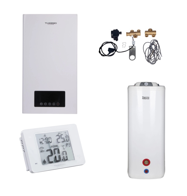 Комплексное решение Thermo Alliance для котельной: электрический котел 10 кВт + комплект бойлера + комбинированный напольный водонагреватель 100 л фото - 1