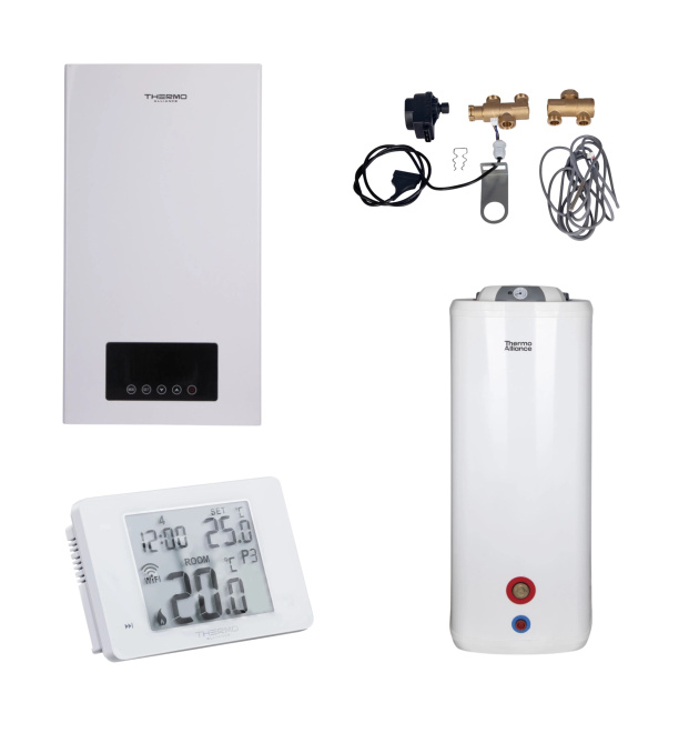 Комплексное решение Thermo Alliance для котельной: электрический котел 12 кВт + комплект бойлера + комбинированный напольный водонагреватель 100 л фото - 1