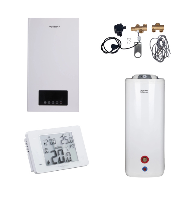 Комплексное решение Thermo Alliance для котельной: электрический котел 12 кВт + комплект бойлера + комбинированный напольный водонагреватель 120 л фото - 1