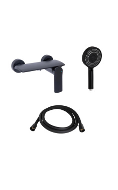 Комплект Qtap Slavonice Black Matt: Смеситель QTSLA266BLM45908 + Шланг QTHADPVCSQ160B + Лейка QTRUC125BLM45951