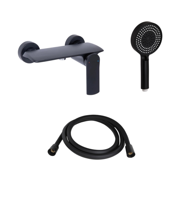 Комплект Qtap Slavonice Black Matt: Смеситель QTSLA266BLM45908 + Шланг QTHADPVCSQ160B + Лейка QTRUC125BLM45951 фото - 1