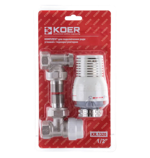 Комплект для підключення радіатора 1/2'' (кутовий) з термоголовкою Koer KR.1320 (KR2658) фото - 1