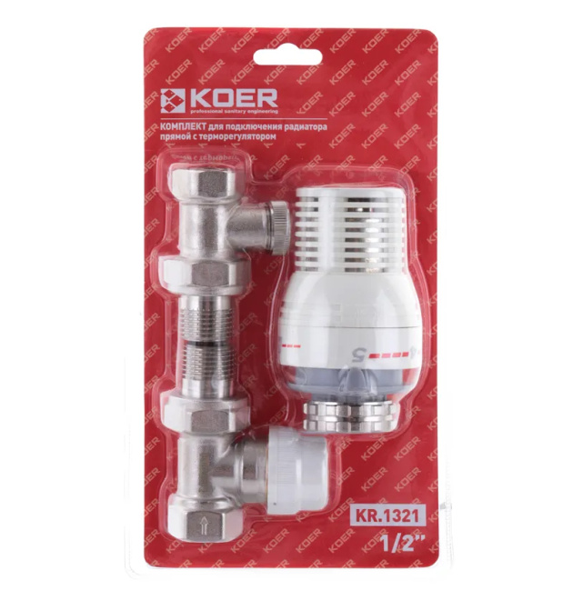 Комплект для підключення радіатора 1/2'' (прямий) з термоголовкою Koer KR.1321 (KR2659) фото - 1