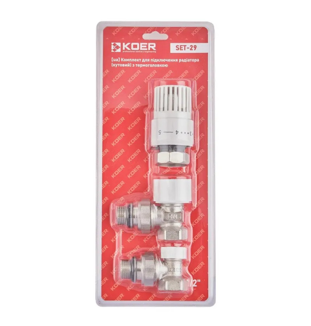 Комплект для подключения радиатора Koer SET-29 - 1/2'' (угловой) с термоголовкой (KR5716) фото - 1